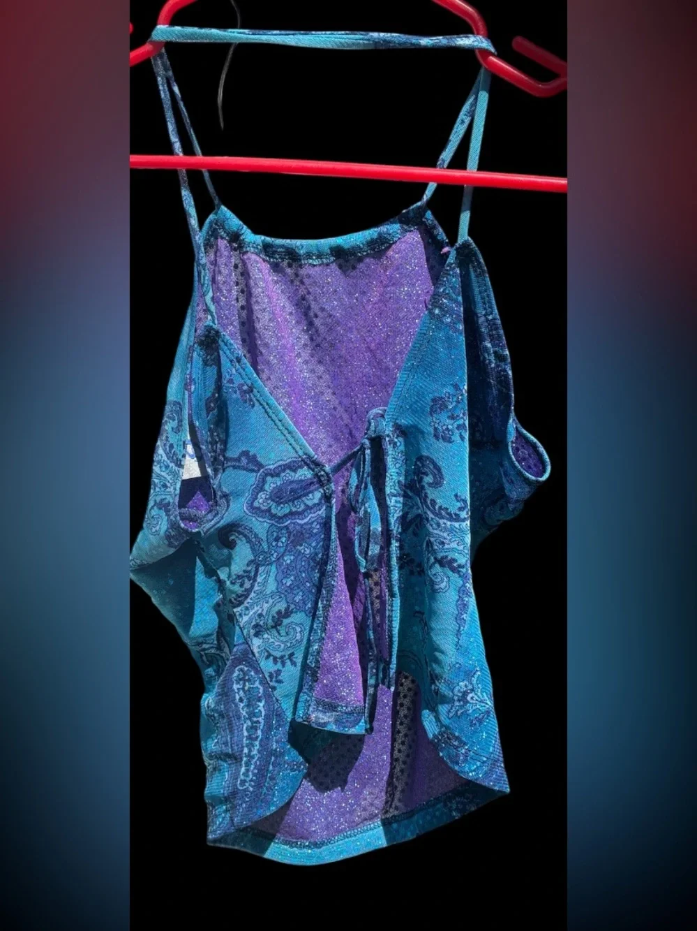 Vintage Y2K Anchor Blue Paisley Glitter Halter Top - Size OS